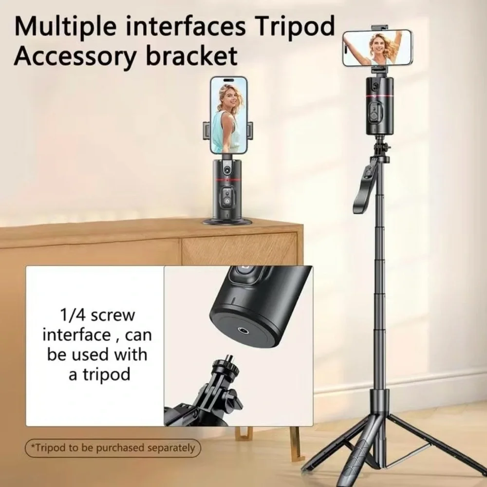Collapsible auto face tracking no app required 360 rotation camera mount